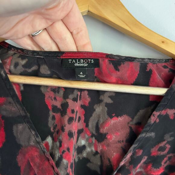 Vintage Talbots Silk Babydoll Y2K Top Whimsigoth Fairy Grunge Womens 4 Black Red - Picture 4 of 7
